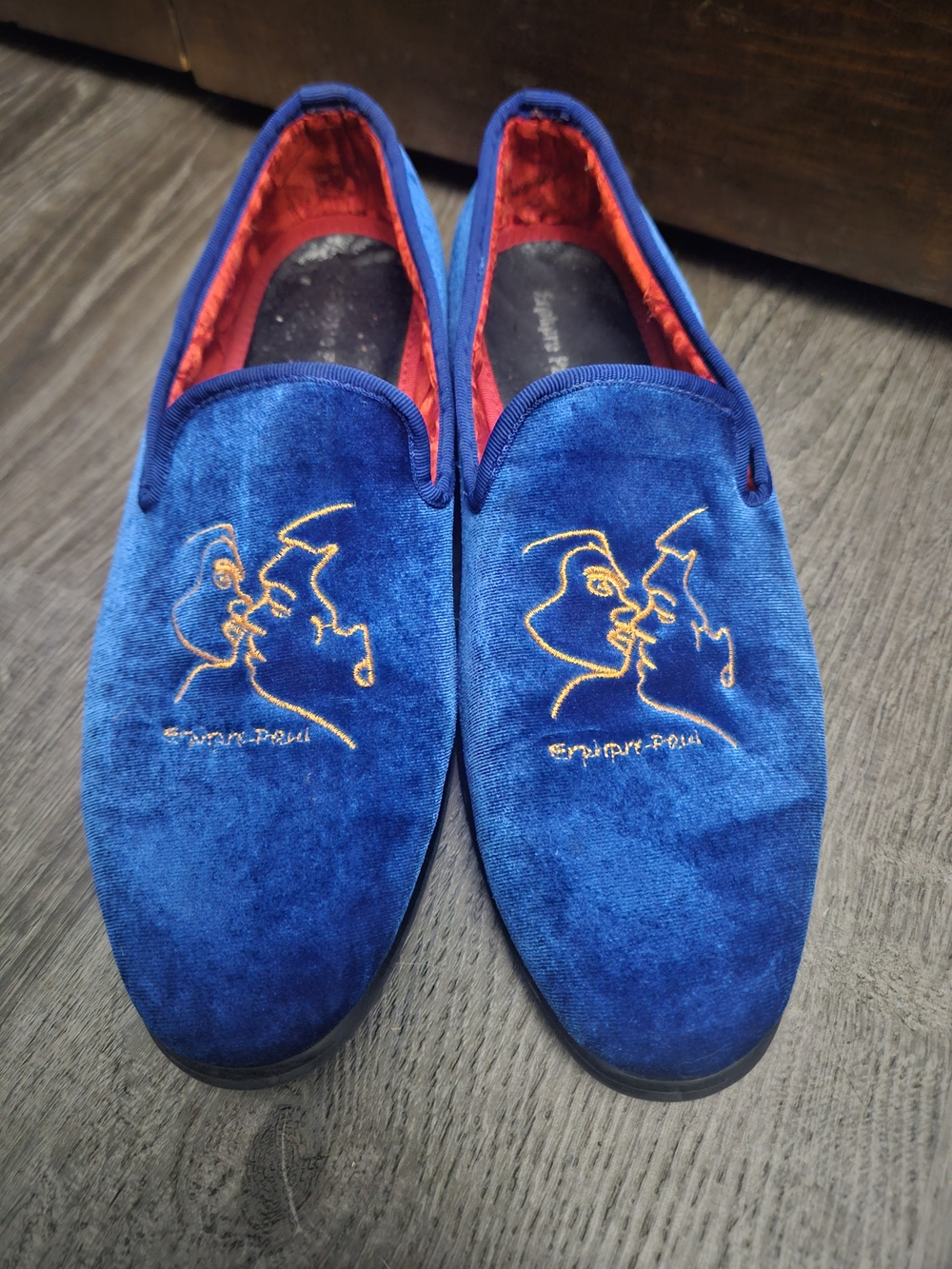 Unique Rare Erphpre Paul Blue Velvet Embroidered Loafers US Sz 8.5 EU Sz 42